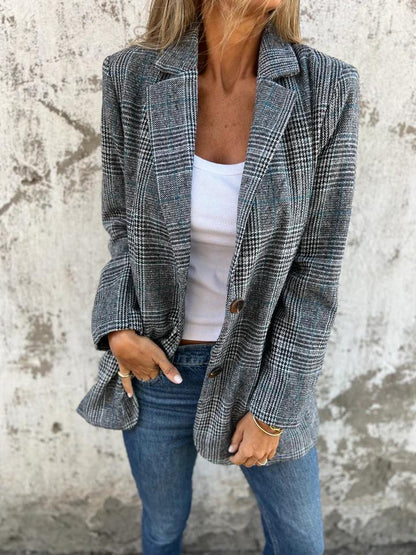 🍂Fall Lapel Collar Slim Button Plaid Small Suit For Women